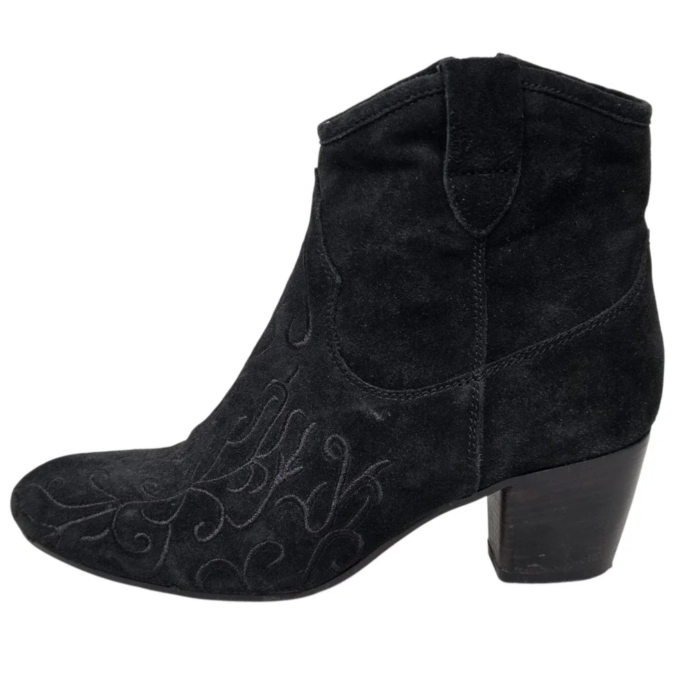 Sesto Meucci Farrel Embroidered Bootie Womens 8.5 Black Suede Embroidered